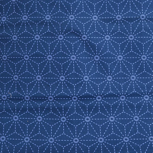 medium navy blue asa-no-ha sashiko pre-printed cotton fabric