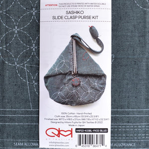 Sashiko slide clasp pouch purse kit, QH Textiles