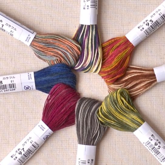 sashiko threads, short colour change variegated threads
