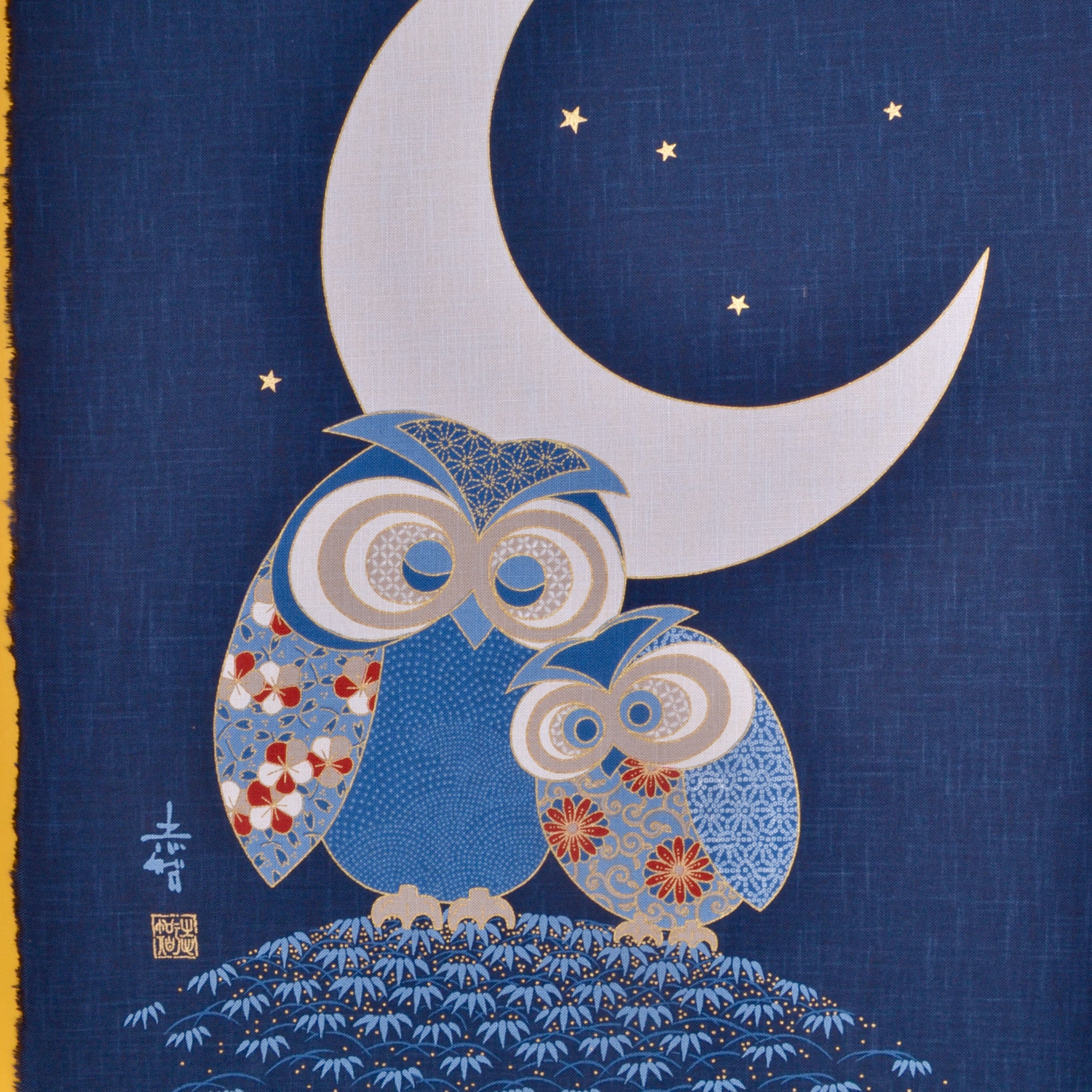 mom and baby owl cotton fabric panel