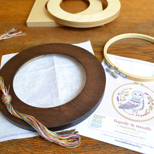 Round frame shown with an embroidery project
