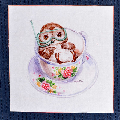 owl in tea cup fabric patch