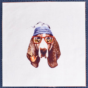 cotton fabric patch dog with pipe and glasses