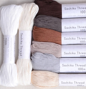 sashiko threads, white with earthy colours 