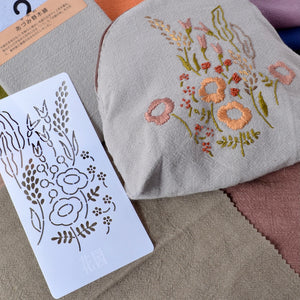 sample of embroidery stitching from stencil #101 and azumino-momen fabric