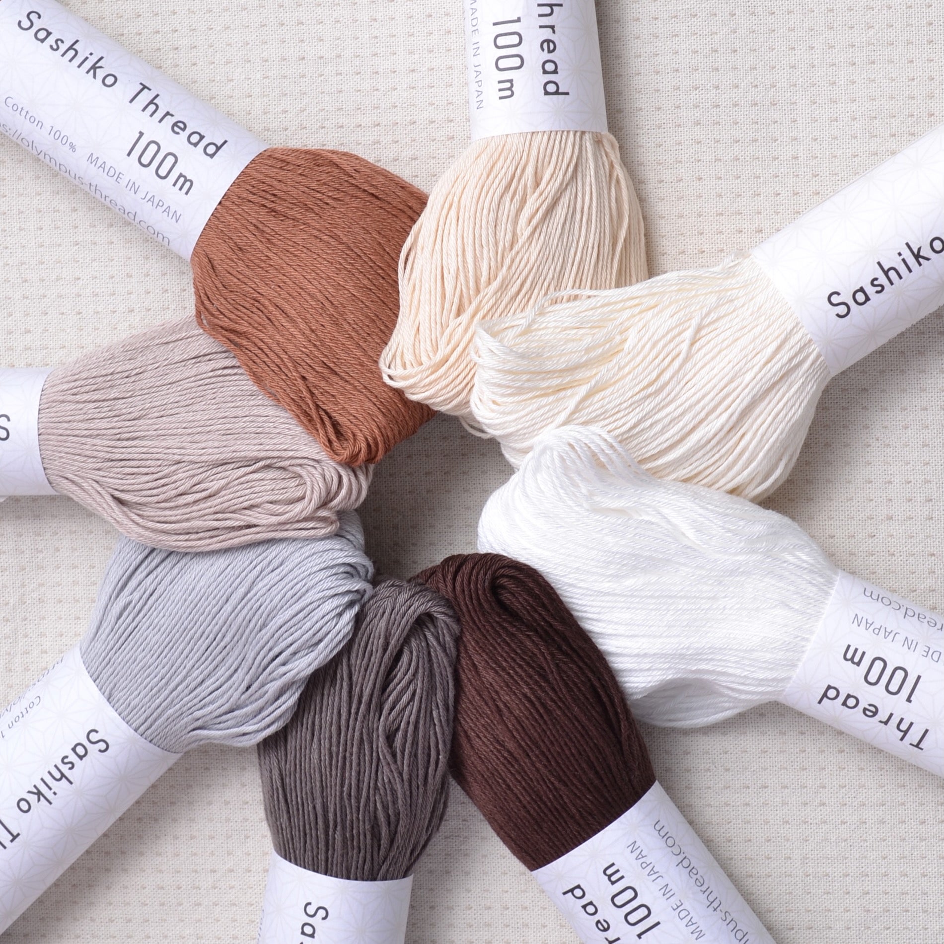 Sashiko threads, taupes, browns, greys