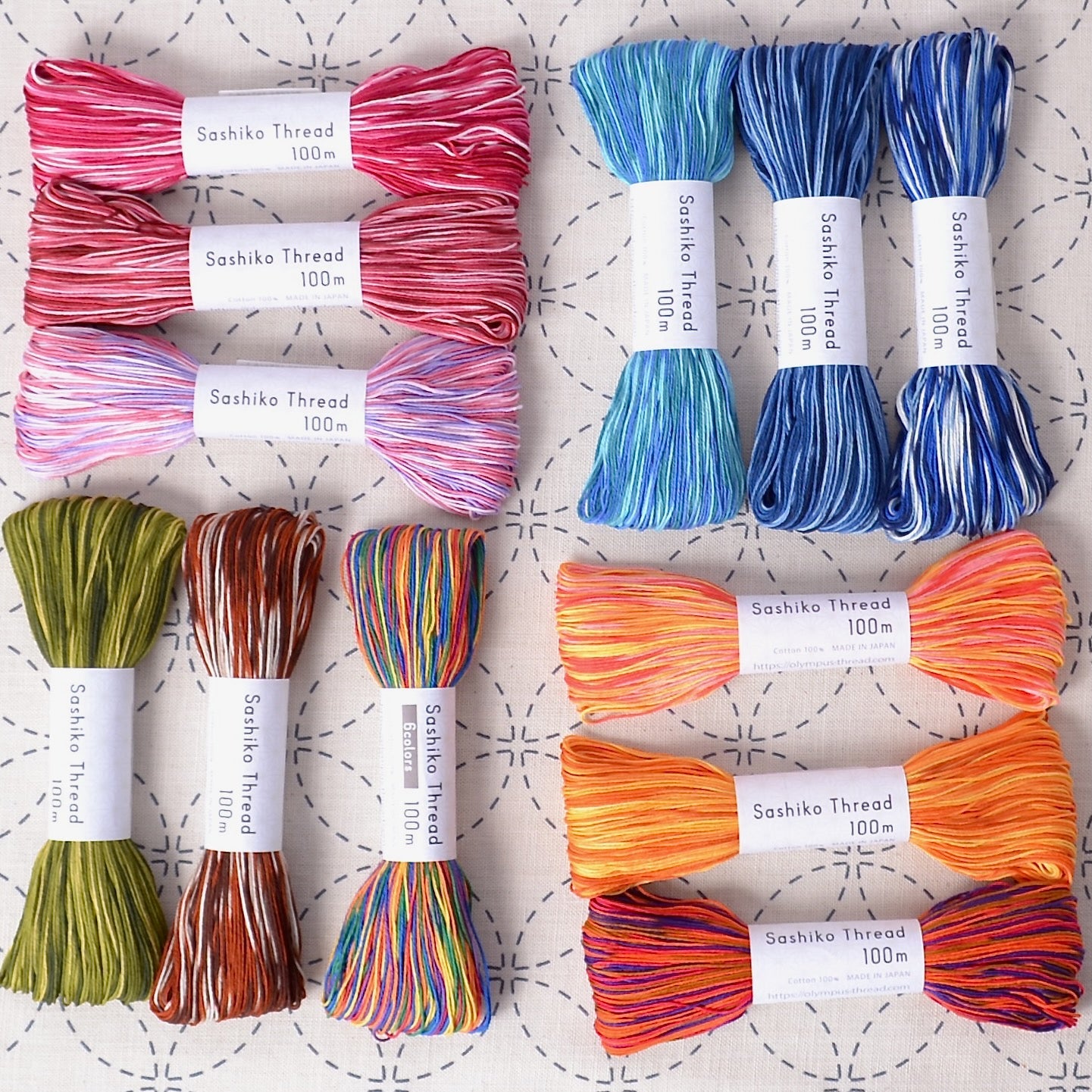 100 meter skeins variegated colours sashiko thread