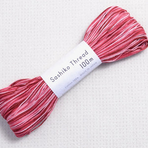 Olympus sashiko thread, 100 meter skeins, bright red/pink variegation