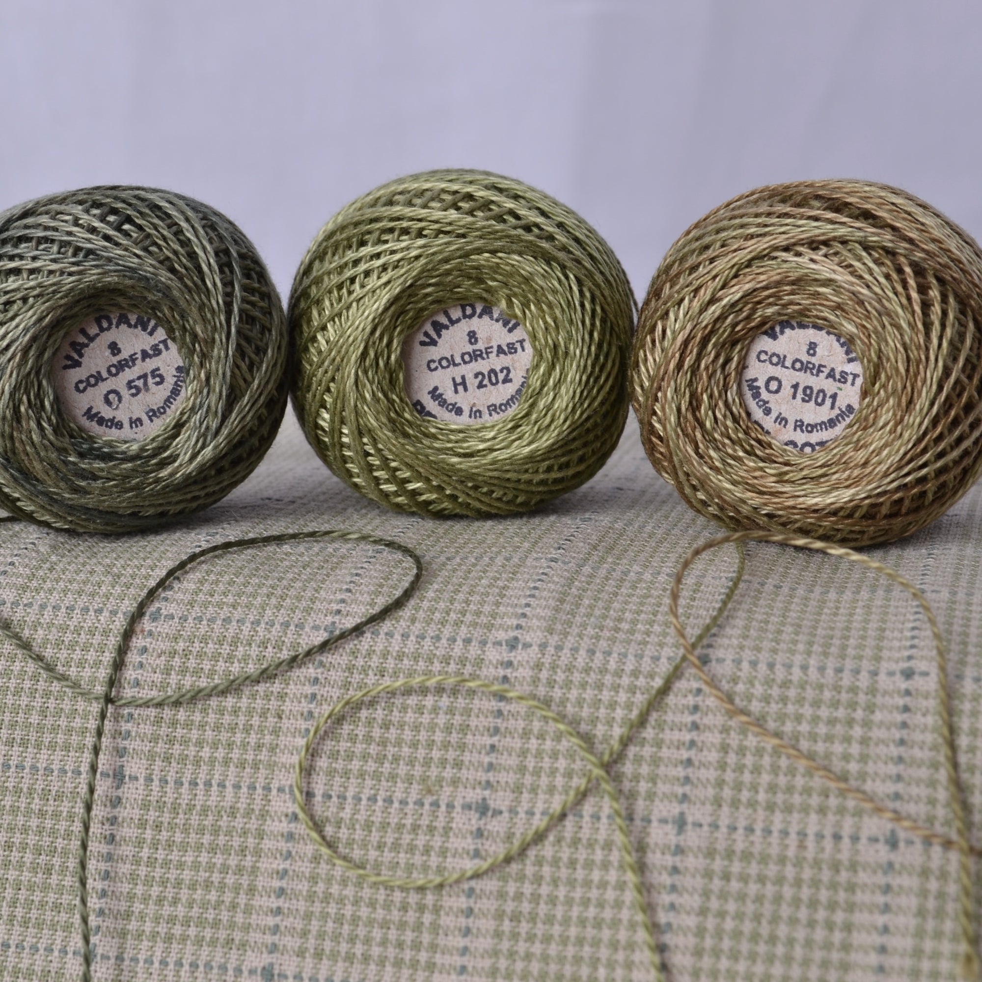 Valdani variegated green perle cotton threads