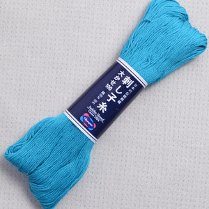 white sashiko thread, Olympus 100 meter skein, blue #112