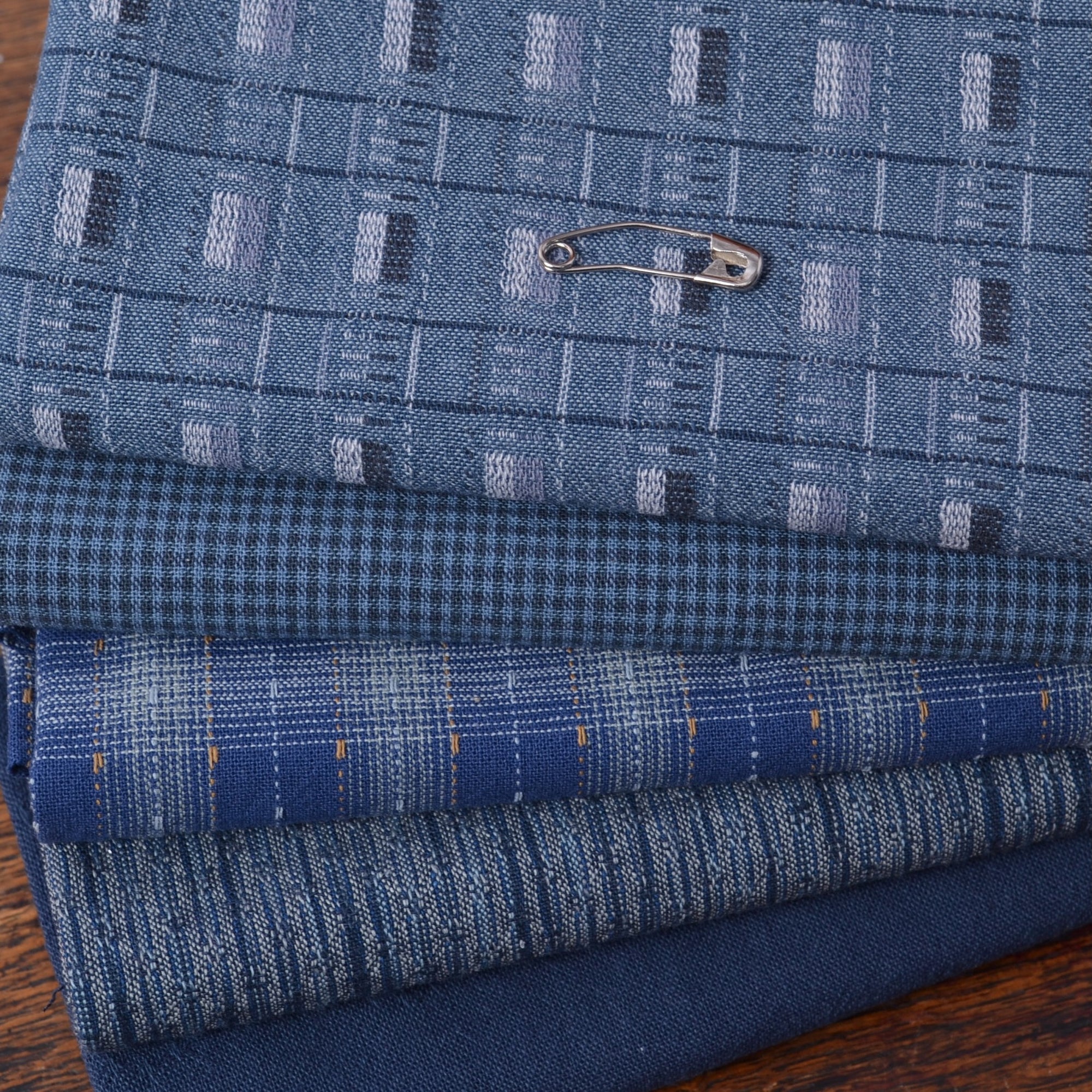 Dyed Yarn Cotton Fabric Bundle of 5,  Blueberry Blues