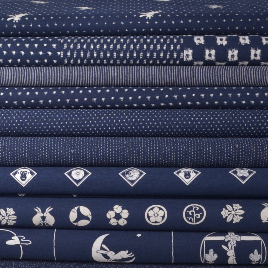 Traditional Japanese Wagara Cotton Fabric, Bunnies Panel