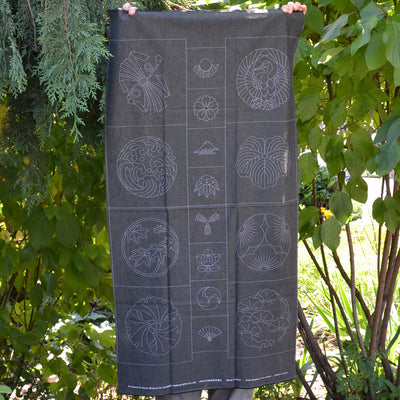 sashiko pre-printed fabric panel, family crest