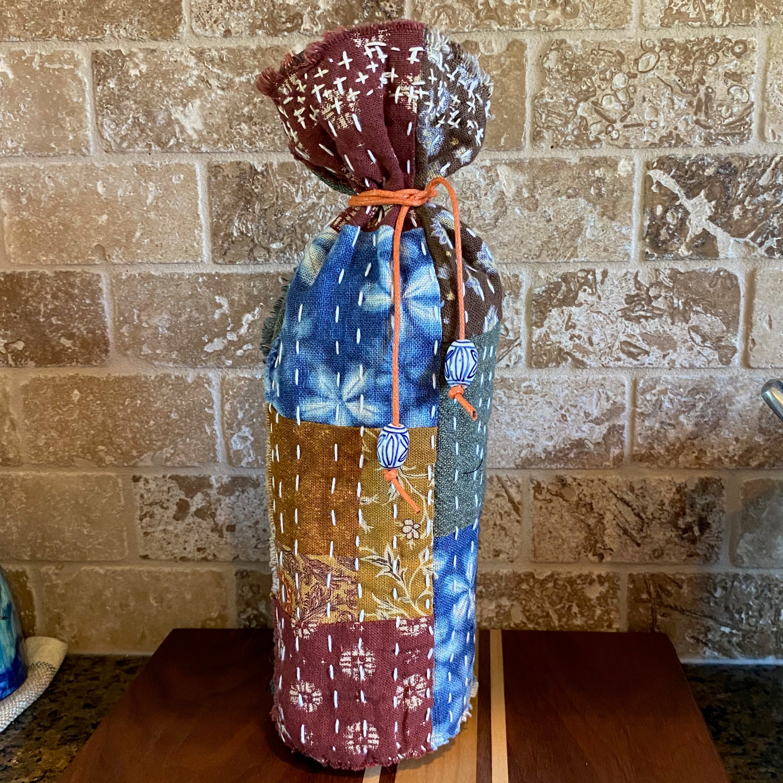 boro  style stitched  wine bottle cover