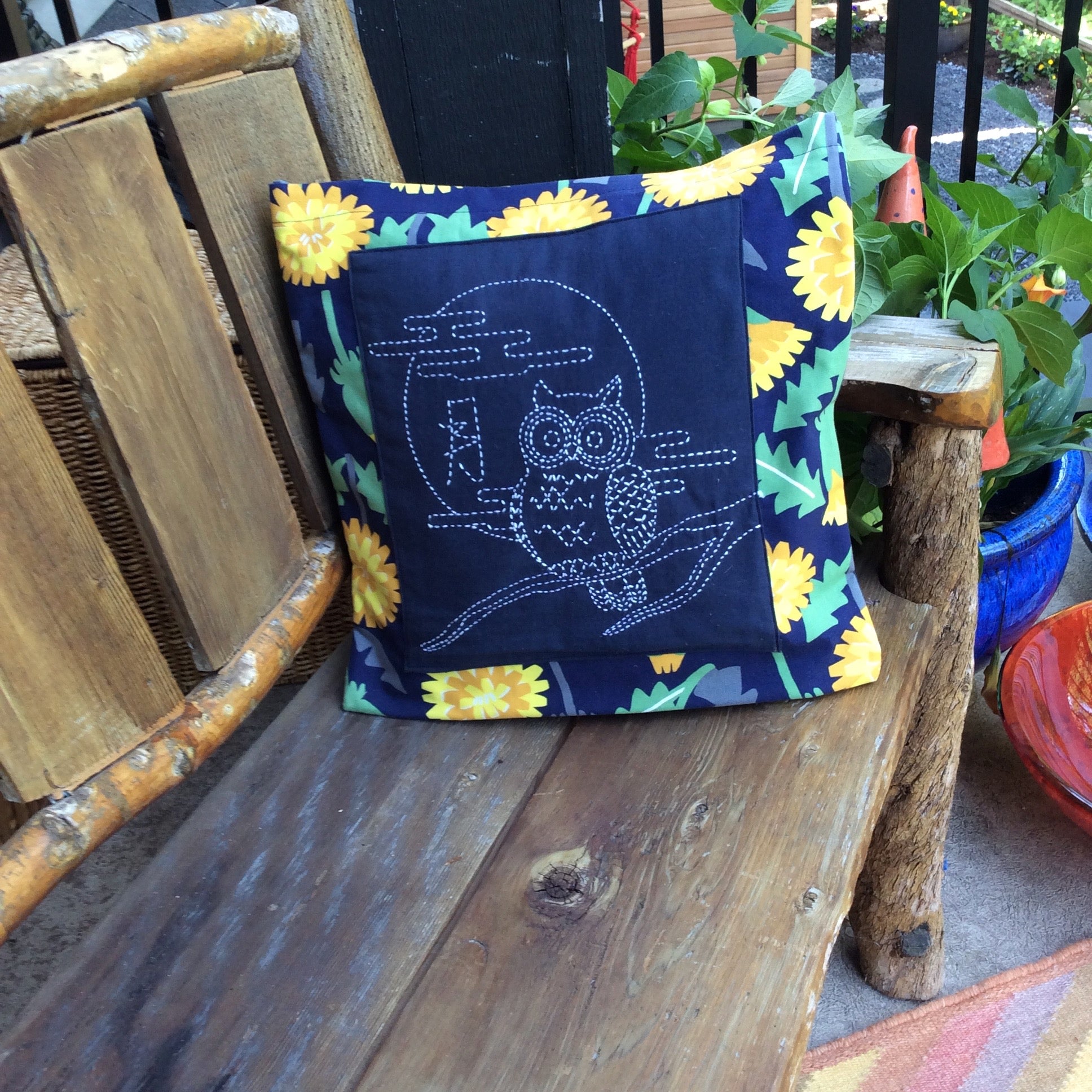 sashiko owl cushion