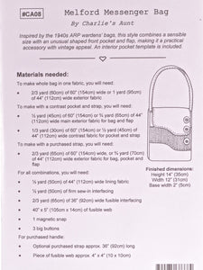 materials list for Melford Messenger Bag