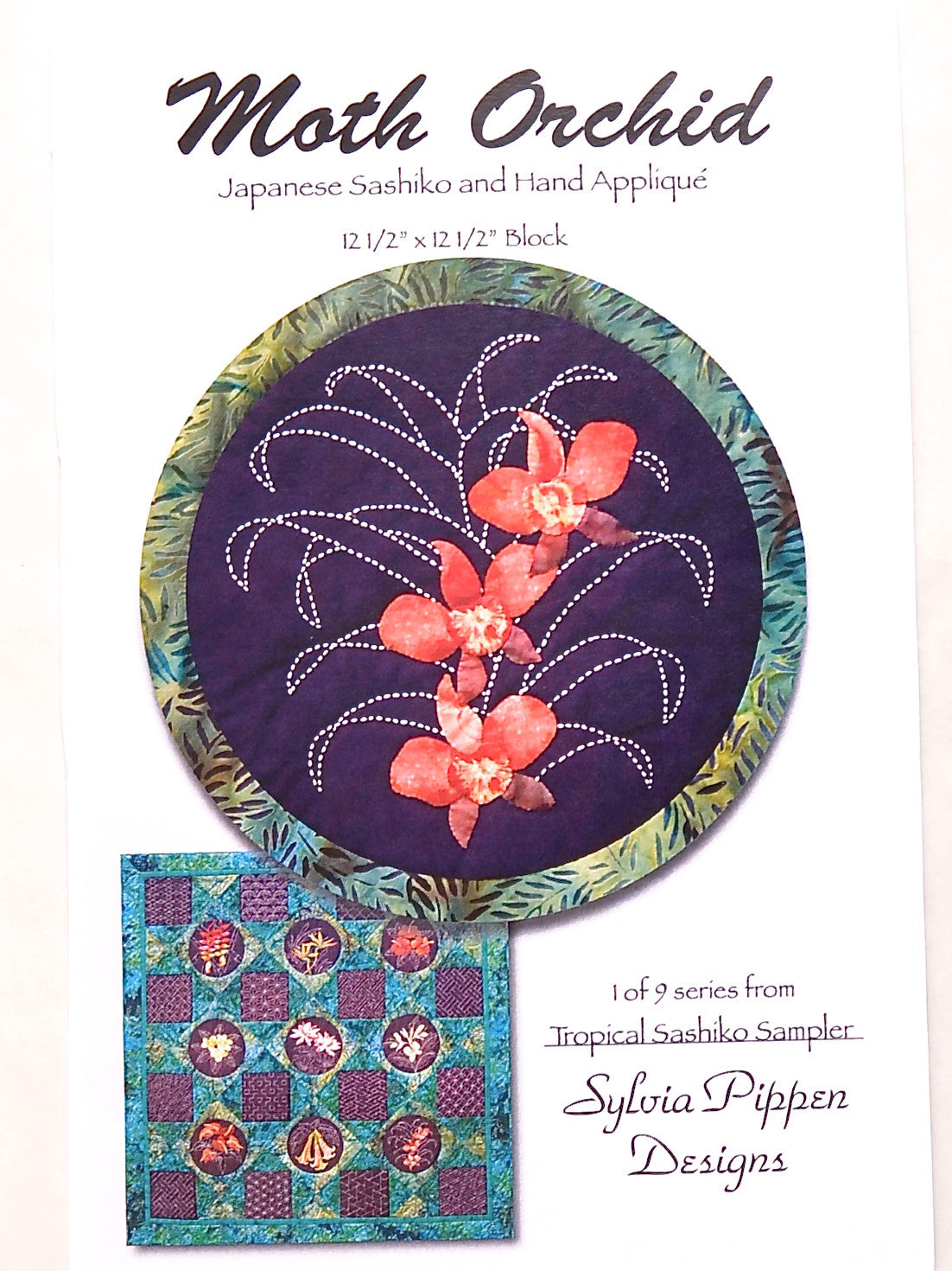 Sashiko and Applique Moth Orchid Pattern