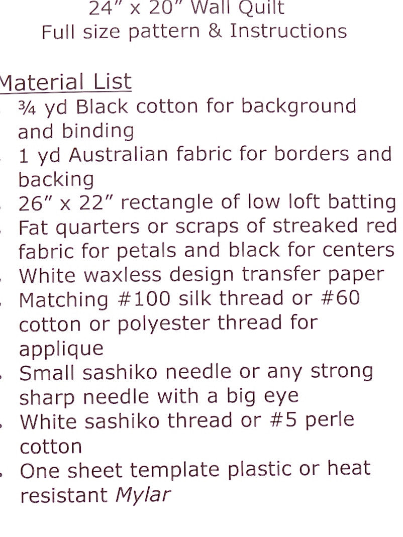 materials list for Australian Wildflowers patterns